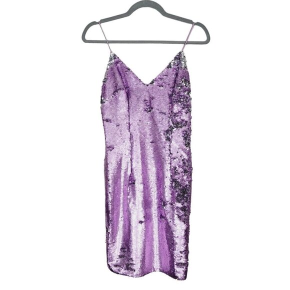 Aidan Aidan Mattox Flip Sequin Cocktail Party Dress Mini Lavender Sz 0 NWT Women - Picture 1 of 7